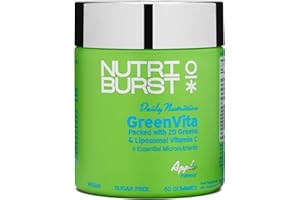 Nutriburst GreenVita - Super Greens Blend Gummies - Fruit + Veg + 100% Fruiting Bodies Mushrooms + 200 Million Live Bacteria Cultures - Boosted with Vitamins - 1 Month Supply - Suitable for Vegans