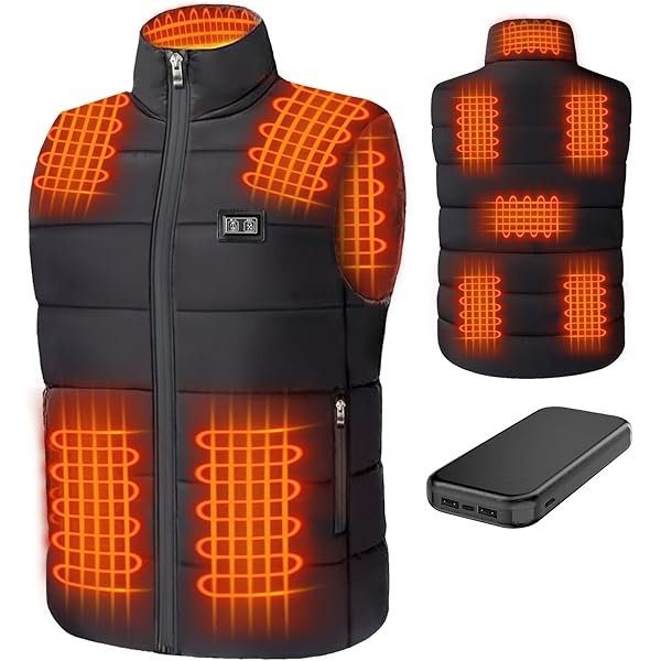 FrostVoyage verwarmd vest voor heren met 18400mAh powerbank, lichtgewicht verwarmd herenvest, 10 verwarmingszones, dubbele bediening FrostVoyage verwarmd vest voor heren met 18400mAh powerbank, lichtgewicht verwarmd herenvest, 10 verwarmingszones, dubbele bediening