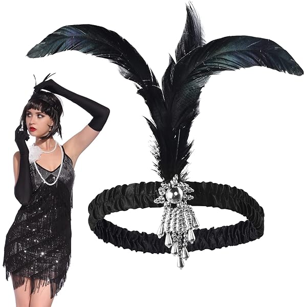 Fascia Capelli Anni '20 Con Piuma - Stile Gatsby Bianco Per Feste E Costumi - Foto 8