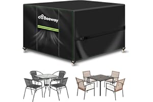 BEEWAY Gartenmöbel Abdeckung Wasserdicht, Schutzhülle Abdeckplane für Gartentische Terrassenmöbel Möbelsets - 420D Oxford Gewebe, Anti-UV, Winterfest, 150 x 150 x 72cm