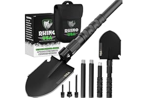Rhino USA Pelle Pliante avec Pointe Outil pour Creuser en Acier Carbone de Style Militaire pour Le Tout Terrain Pelle Jardinage Accessoire Camping Accessoire Détecteur Métaux