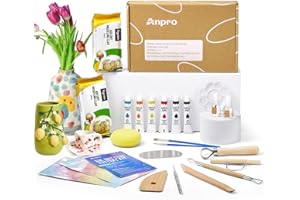 Anpro Air Dry Clay for Adults,21 PCS Pottery Kit,Clay Kit with Tools,Instructions & Gloss Varnish,Paint,Tool Set,Paintbru,Arts Crafts Hobby
