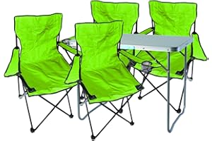 Mojawo 5tlg. Set di mobili da Campeggio in Alluminio, 80 x 60 x 68 cm, 1 Tavolo XL da Campeggio con Maniglia e 4 sedie da Pescatore, sedie Pieghevoli da Campeggio, Verde Lime