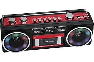 LYCHEE Reproductor de Casete portátil Boombox, Radio estéreo Am/FM/SW, Reproductor de Casete, grabadora de MP3, Bluetooth, USB, Luces RGB, Tarjeta TF (Rojo)