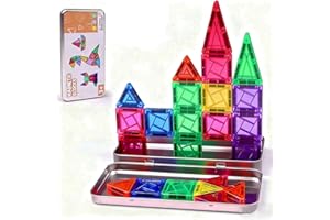Cabeeskii Tuiles Magnétiques Enfant 30 Pièces, Jeu de Construction Magnétique Portable avec Boîte Métallique - Idée Cadeau STEM pour Filles et Garçons dès 3 Ans
