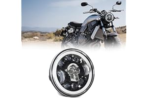 Mulcort 1Pcs 5.75 inch Motorcycle LED Headlight Skull Pattern LED Headlight with High/Low Beam Turn Signal DRL and Colorful Angle Eye Light