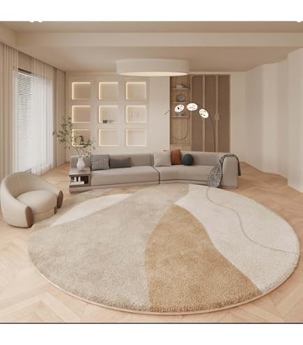 Carpetsale24, Tapis Rond à Poils Longs Beige 120 cm Rond Design Scandinave, Tapis Shaggy Doux et Moelleux pour Salon-Salle à Manger ou Chambre