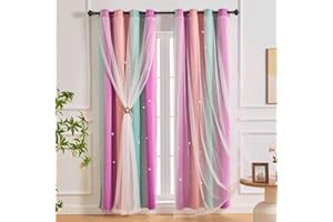 NETMEO 2 Panel Star Curtains, Girls Room Curtains, Living Darkening, Children's Room Windows, Theme Decoration(Pink Purple Blue, W52×L84×2P)