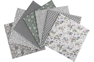 aufodara Baumwollstoff Patchwork DIY Stoffpaket 7 Stück 50 x 50 cm, Reiner Baumwolle Stoff, Stoffe zum Nähen, Quilten Basteln Handwerk Gewebe, vielfältige Mustern Quadrate Baumwolltuch (Grau)