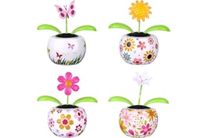 YXSJAS 4 Pack Solar Dancing Butterfly Toy Solar Powered Dancing Sun Flower in Colorful Pots Swinging Sunflower Flip Flap Animated Bobblehead Dancer Window Sun Catcher Car Dashboard Decor