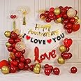 Party Propz Happy Anniversary Decoration Items Kit - 45Pcs Wedding Anniversary Decoration Items, Love Foil Balloon, Red and Golden Balloons, Golden Banner, I love You Banner (cardstock)
