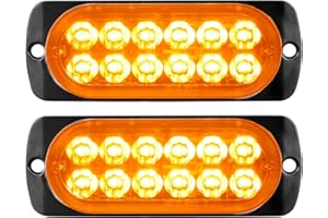 YOJZMA Kit da 2 Luci Strobe LED di Emergenza, 12 LED Doppia Riga Ambra a Montaggio Superficiale, Luci Lampeggianti di Avvertimento per Pericolo per Veicoli da Costruzione, Camion Griglia, Fuoristrada
