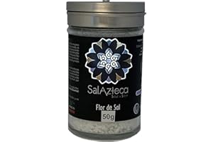 SALAZTECA SALUD Y SABOR Sal Azteca / Flor de Sal de Manantial - Menos Sodio, 100% Pura y Natural, sin Refinar. Rica en Magnesio y más Minerales. Gourmet por Excelencia (Salero de Cristal 50 g)