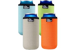WK IEASON 12oz Slim Can Sleeves Insulators Neoprene Slim Can Covers 12OZ Beer Bottle Sleeves Coolers Holder Non-Slip Neoprene Can Coolier (12OZ Slim, Green/Orange/Grey/Light Blue)
