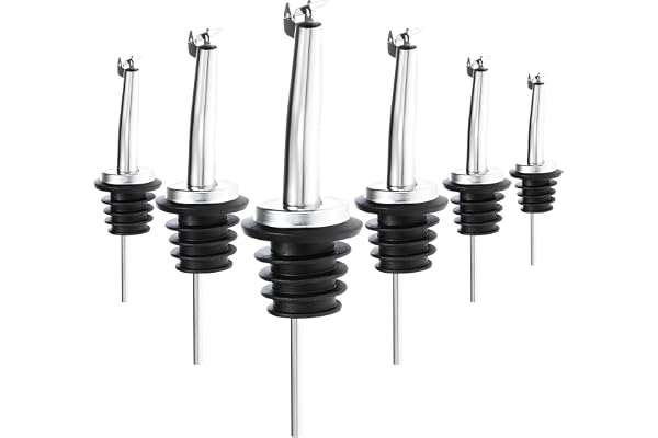 com-four® 6x Hällpipar med lock, Doseringstut i rostfritt stål, För sprit