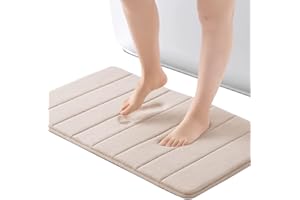 ROSMARUS Memory Foam Bath Mat 45x60cm, Water Absorbent Shower Mat, Thick Bath Rugs for Bathroom Non Slip with PVC Backing, Ultra Soft Bathroom Rugs for Bathroom Floor & Tub, Beige