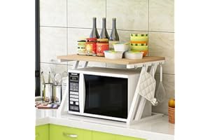 LANTUS Scaffale allungabile per forno a microonde con ganci di sospensione, supporto a microonde, organizer per riporre oggetti da cucina, 57 x 38 x 38 cm, colore di noci