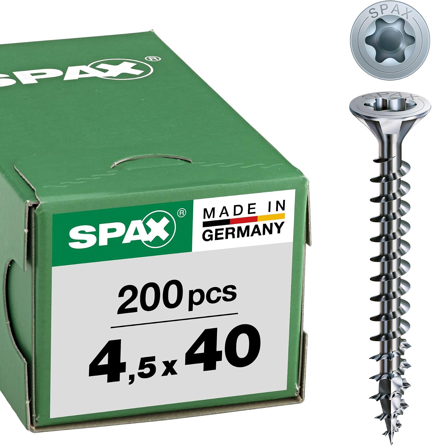 SPAX Lot de 200 vis universelles, 4,5 x 40 mm, T-STAR Plus, tête fraisée, filetage complet, 4CUT, WIROX A3J, galvanisées nues, 1191010450403