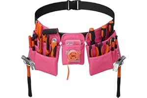 KOYYTO 19 Pocket Tool Belts with Quick Release Buckle- Heavy Duty Detachable & Adjustable Utility Belt,Work Apron for Men and Women,for Electrician,Carpenter,Construction Tool Belt,Gifts(Pink)