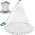 Cast Net for Fishing with Shrimp Cage, American Freshwater Saltwater 4/5/6/7/8Ft Radius Casting Net Bait Trap Fish, Heavy Duty Zinc Sinker, 3/8 Inch Mesh Size…