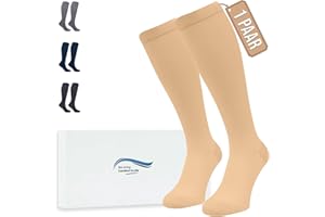 ‎360 RELIEF 360 Relief Kompressionsstrümpfe Damen und Herren - 1 Paar Kompressionssocken Einfarbig für Sport, Laufen, Flug, Reise, Joggen, Radsport, kniestrümpfe, L/XL Beige mit Wäschenetz