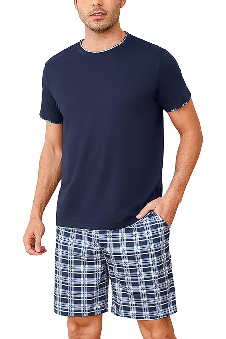 Pigiama Uomo Estate Corto In Cotone - Comodo Con Scollo A V E Pantaloncini, Taglie S-3XL - Foto 3