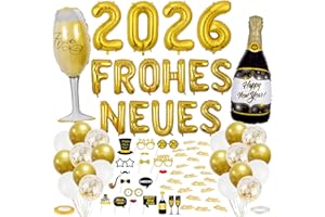 Cadimus Silvester Deko 2026, 2026 Neujahrsballons, Frohes Neues Jahr Ballonset, Schwarz Gold Neujahr Deko, Silvester Konfetti und Foto Requisiten Neujahr