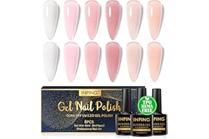 INPING Builder Gel 8-in-1, 6 Colors Clear White Nude Pink Builder Gel for Nails, Hard Gel Builder Nail Extension Gel in a Bottle for Women Nail Art Varnish at Home, 8 ML