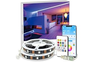 phopollo USB Led Strip Light 10m (5m×2) RBG IC for Bedroom with Remote USB Power Strip Lighting Room Colour Changing Light Without Plug