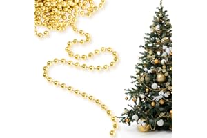 SUPERUM Perlenkette Weihnachtsbaum Ø 10mm - Glänzende Gold Perlengirlande Christbaumschmuck Perlenband,10M Weihnachtsbaum Kette Perlen Weihnachten Perlenband Perlenschnur Christbaumkette Dekoration