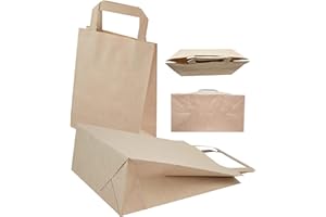 AllBags ® 50 Stk Braun Papiertüten mit Henkel - 18 x 23 x 8,5 cm, Papiertragetasche mit Flachgriff, Geschenktüten, Kraftpapiertüte, DIY Adventskalender, tüten papier (50)