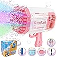 ArtCWK Bubble Machine Bubble Gun 69 Holes with Colorful Lights Rocket Boom Bubble Gun Blower for Adults Kids Toddlers Rocket Launcher Bubble Machine Toys for Outdoor Birthday Wedding Party Gift (Pink)