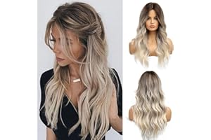 Esmee Pelucas Largas Onduladas de Marrón a Rubio para Mujeres Peluca de Cabello Sintético Resistente al Calor Ombre para Uso Diario en Fiestas Cosplay-24 Pulgadas
