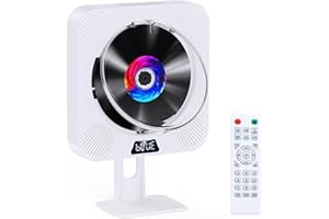 Gueray Odtwarzacz CD z Bluetooth, odtwarzacz CD, montowany na ścianie, z wyświetlaczem LCD, pilot zdalnego sterowania, Home Audio Boombox, radio FM, wejście USB AUX, Q200