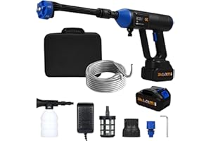 Aumotop Idropulitrice a Batteria Portatile 50bar 725psi 6 in 1 Ugello Idropulitrice con 40min Batteria, 80L/H Idropulitrice per Auto Pulire Giardino Terrazza Prato Irrigazione, 5m Tubo