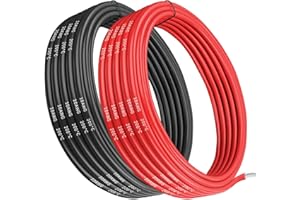 Gruiqrd 10 Gauge Silicone Wire, 10 AWG 5.26mm² Electrical Cable 5M [2.5m Black and 2.5m Red], Flexible 1050 Strands 0.08 mm of Tinned Copper High Temperature Wire for RC Car, Marine, Drone, etc