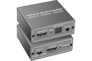 CMSTEDCD HDMI Audio Embedder Inserter Digital Analog Audio + DVI to HDMI Support TOSLINK Optical 3.5mm Jack AUX Audio Input 4K60Hz 18Gbps HDR CEC HDCP2.2