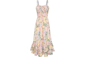 GRACE KARIN Vestito Donna Pieghe Spalline Sottili Senza Manica Stampata Floreale Lunghezza alla Caviglia