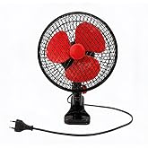 GROWMANIA Oscillating Clamp Fan 2 Speeds 20 cm 20 W Power | Electric Fan Black with 3 Red Blades | Silent 360&ordm;