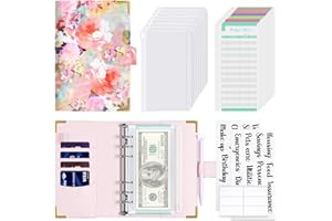Hnogri Classeur budgétaire avec enveloppes à glissière, A6 Money Saving Binder Cash Envelopes for Budgeting, PU Leather Budget Planner Money Organizer for Cash Bills, Floral Budget Wallet for Women.