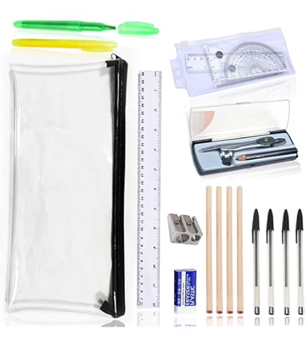 Complete Back To School Stationery Bundle Bundled With Tipp-ex, Glue Stick, Bic Pens, Geometry Maths GCSE Exam Equipment & Pencil Case (Right Handed - View #8