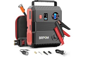 BRPOM Avviatore Batteria Auto,6000A 24000mAh Avviatore di Emergenza per Auto con 150PSI compressore aria portatile (All Gas or 8.0L Diesel) 12V Jump Start,Power Bank/Clip con display