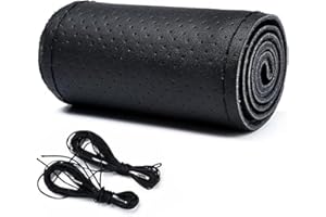 FM2018XSL Couvre Volant de Voiture Universelle en Peau de Vache Housse de Volant de 37-39cm avec Aiguille et Fil, élégant et Respirant (Noir)