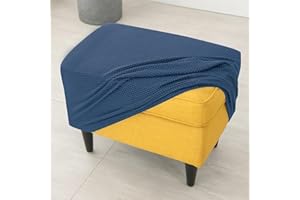 Highdi Funda Otomana Rectangular, Jacquard Funda de Reposapiés de Sofá, Funda para Taburete Extraíble Lavable Protector de Puff con Parte Inferior Elástica (Azul Marino)