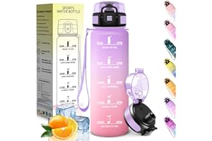 HoneyHolly Borraccia 1 Litro, A Prova di Perdite, Borracce Palestra, senza BPA, Borraccia Motivazionale, Indicatore del Tempo, Bottiglia Acqua per Palestra, Ciclismo, Ufficio, Esterno, Borracce