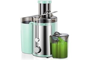 Elettrica Centrifuga Frutta e Verdura, Reemix Estrattore Frutta e Verdura Facile da Pulire, 65 MM Bocca Larga, Acciaio Inox, 2 Velocità, Spazzola & Ricetta (Acqua, 800W)