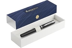 Waterman Allure Premium - Pluma estilográfica de metal con barnizado negro, punta fina y tinta azul con caja de regalo