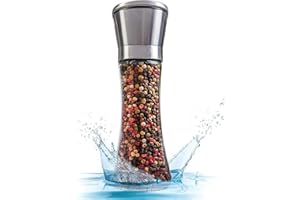 Rapecott Molinillo de pimienta, salero y pimienta, manual de molinillo de especias, molinillo de pimienta y sal, profesional de acero inoxidable, cerámica, molienda ajustable, transparente cuerpo de