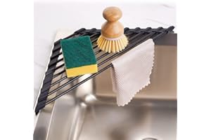 Tomorotec Kleines dreieckiges aufrollbares Abtropfgestell mit Silikonbeschichtung, Edelstahlrahmen für Spülbeckenecken, Mehrzweck-Abtropfgestell für die Küche und Organizer für platzsparende