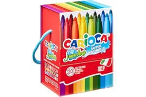 CARIOCA Jumbo: 30 Pennarelli Punta Grossa Lavabili in Scatola Rigida, Corpo Maxi per Disegno e Colorazione Bambini e Scuola